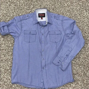 NO RETREAT LONG SLEEVE BLUE & WHITE STRIPED SHIRT